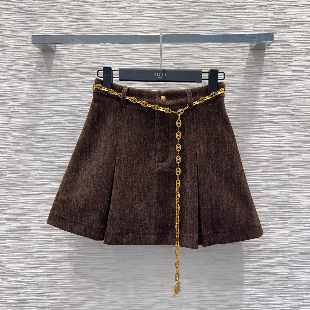 CELINE 510 Celin 2025FW スーツセット ブラウン プリーツスカート 2WAY | ポリエステル63% リヨセル30% レイヨン5% スパンデックス3% - 画像 2