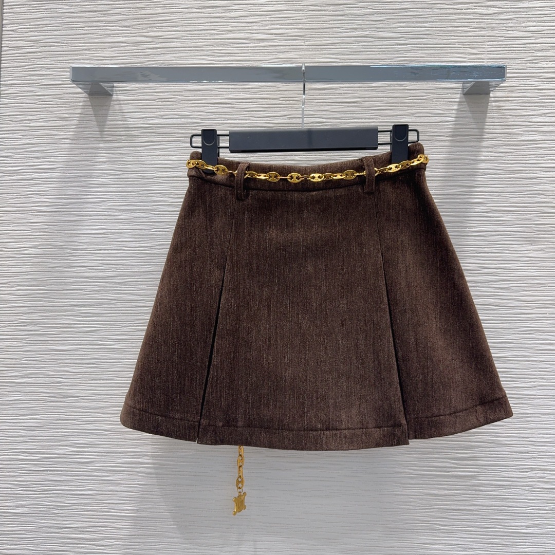 CELINE 510 Celin 2025FW スーツセット ブラウン プリーツスカート 2WAY | ポリエステル63% リヨセル30% レイヨン5% スパンデックス3% - 画像 9