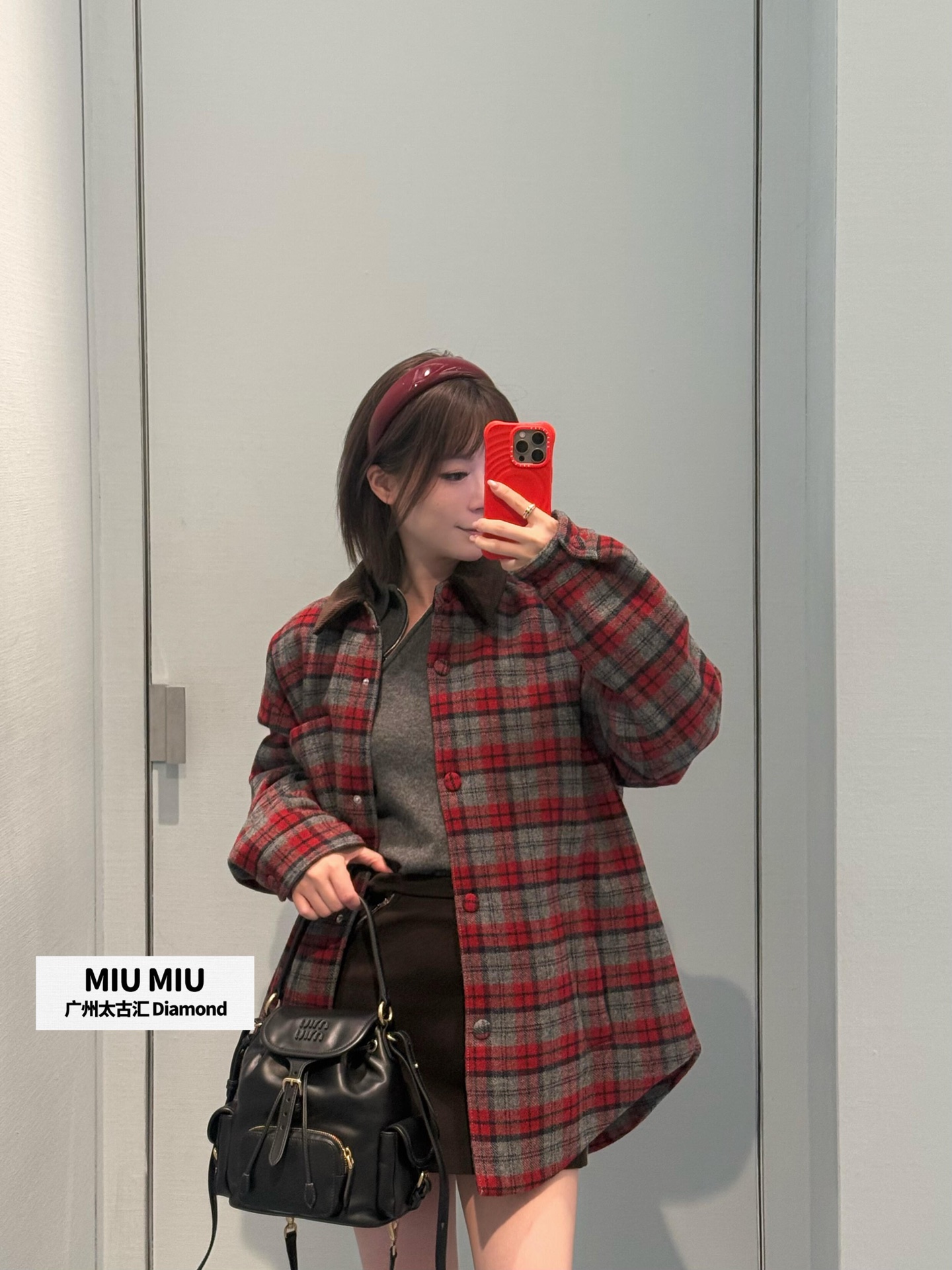 MIUMI 530 25FW秋冬 新作 レッドチェック シャツスタイル ダウンジャケット 棕褐色灯芯绒 フリーサイズ | SML - 画像 6