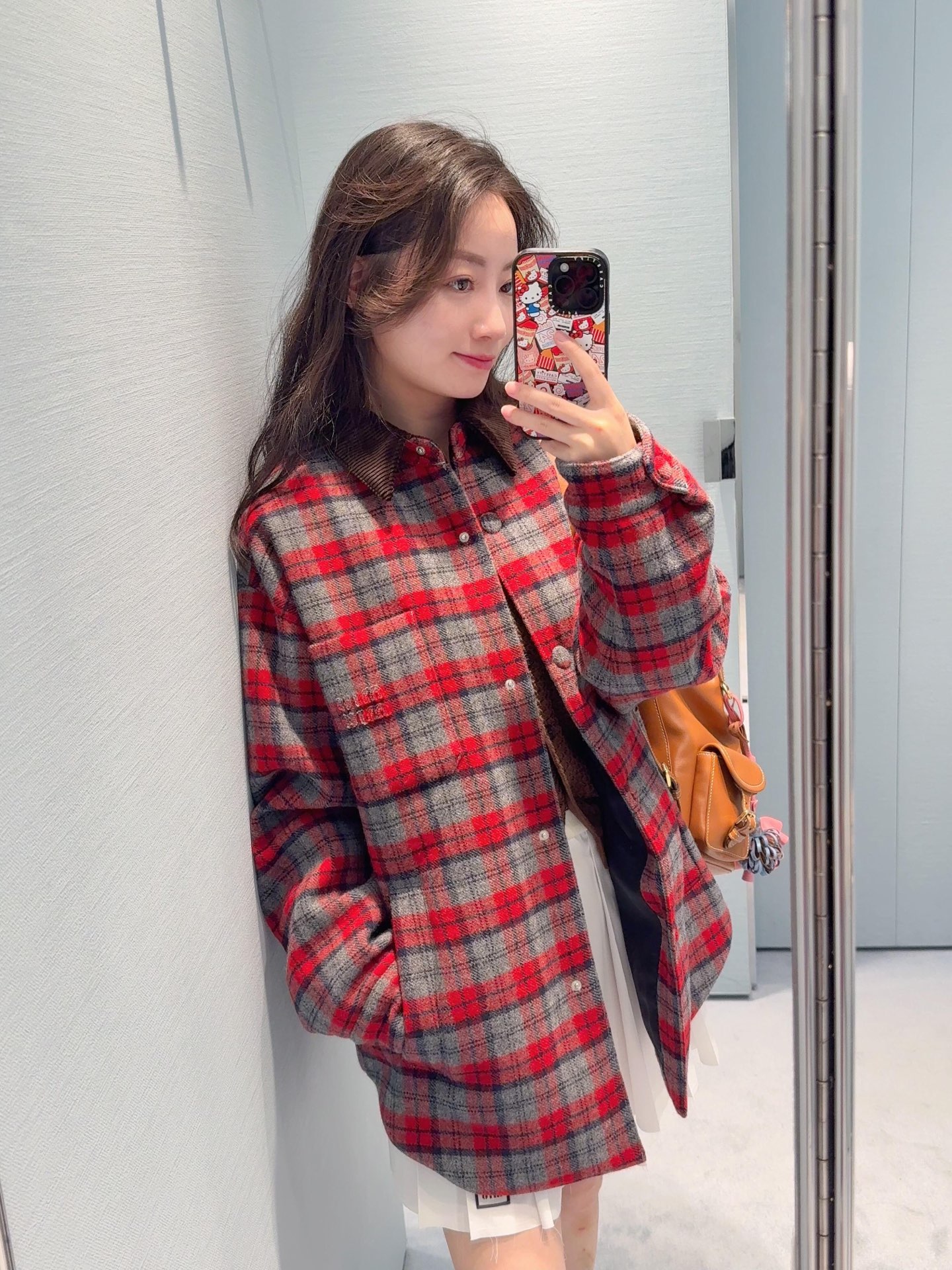 MIUMI 530 25FW秋冬 新作 レッドチェック シャツスタイル ダウンジャケット 棕褐色灯芯绒 フリーサイズ | SML - 画像 7