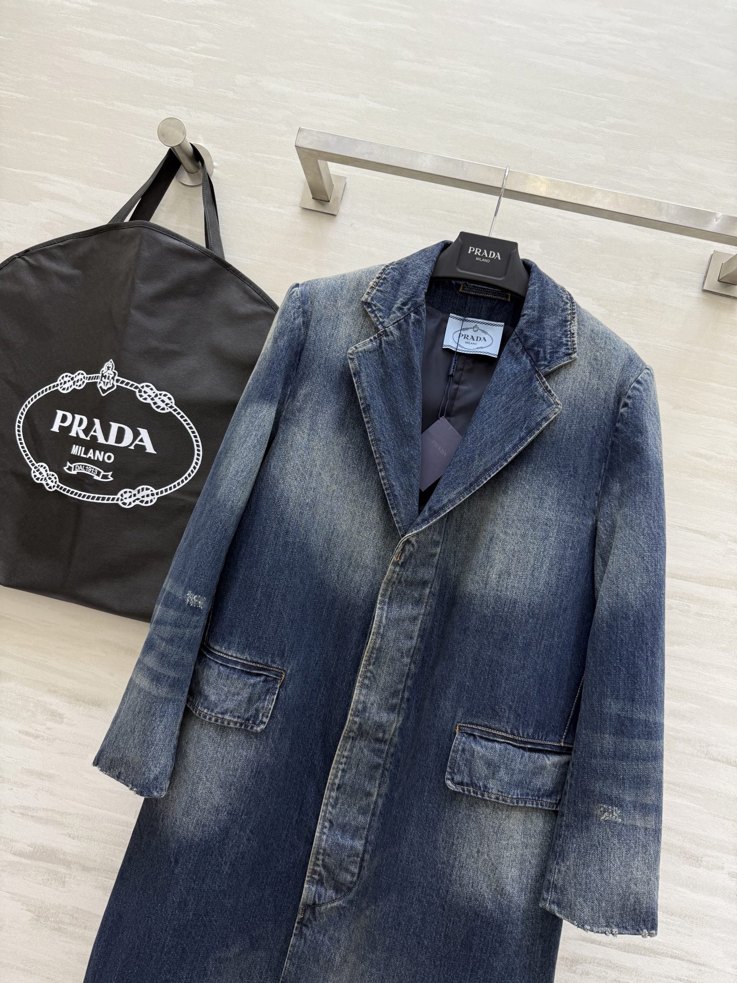 PRADA 530 Prad2FW シャツジャケット デニム 西装スタイル 3WAY | ブルー - 画像 2
