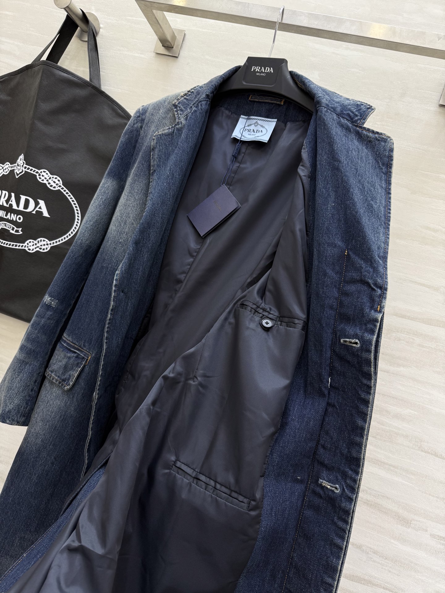 PRADA 530 Prad2FW シャツジャケット デニム 西装スタイル 3WAY | ブルー - 画像 4