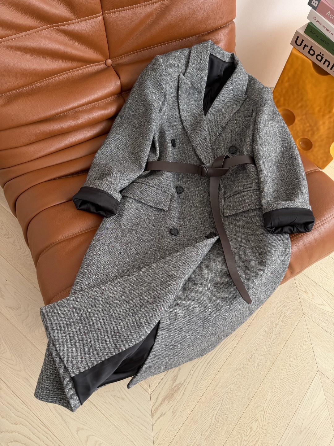 530 ロングコート ダブルブレスト 腰ベルト付き ブラック ワイドウエスト ブラック ワイドウエスト ロングコート 4000 - 画像 4