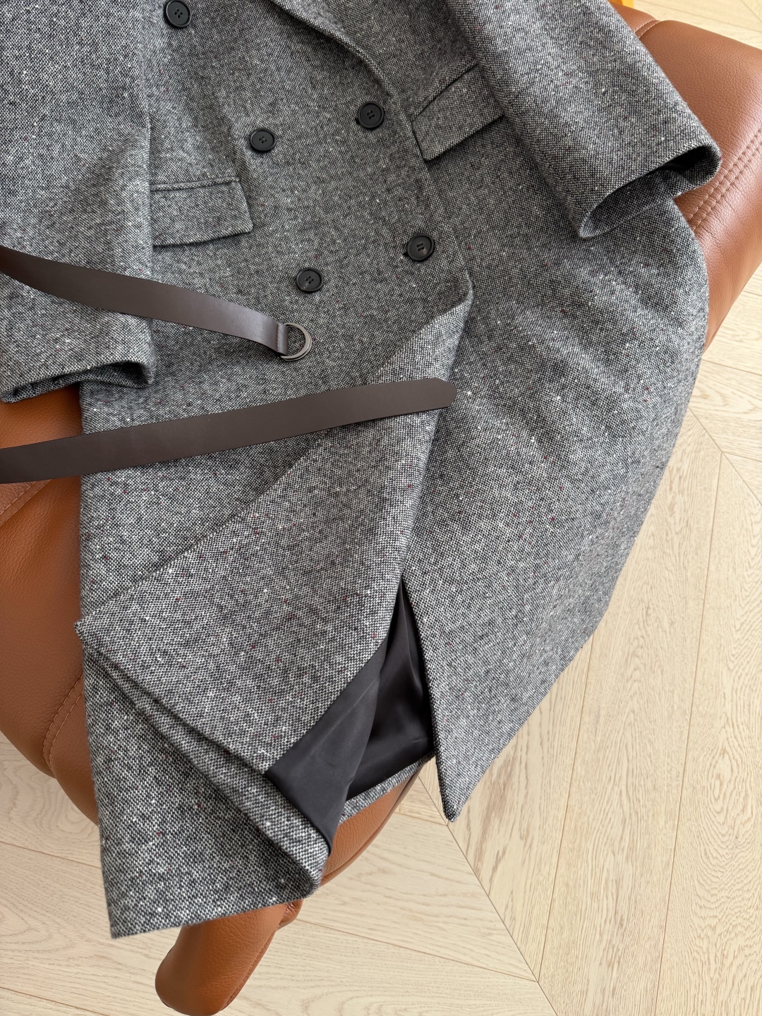 530 ロングコート ダブルブレスト 腰ベルト付き ブラック ワイドウエスト ブラック ワイドウエスト ロングコート 4000 - 画像 6