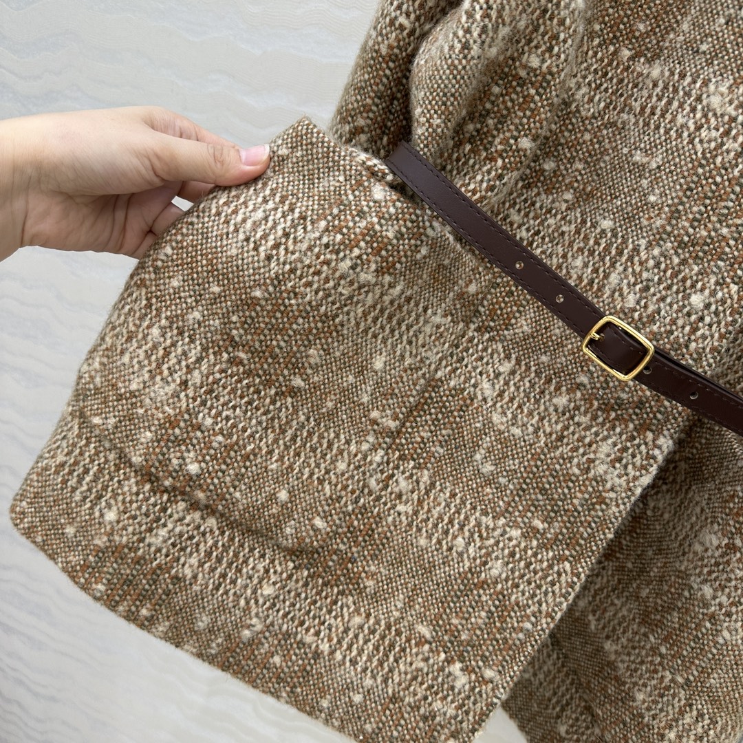 jimi 550 フランネル グレンチェック ベルト付き ブラウン 裏地付き ワンピース仕立て ストレッチ素材 - 画像 7