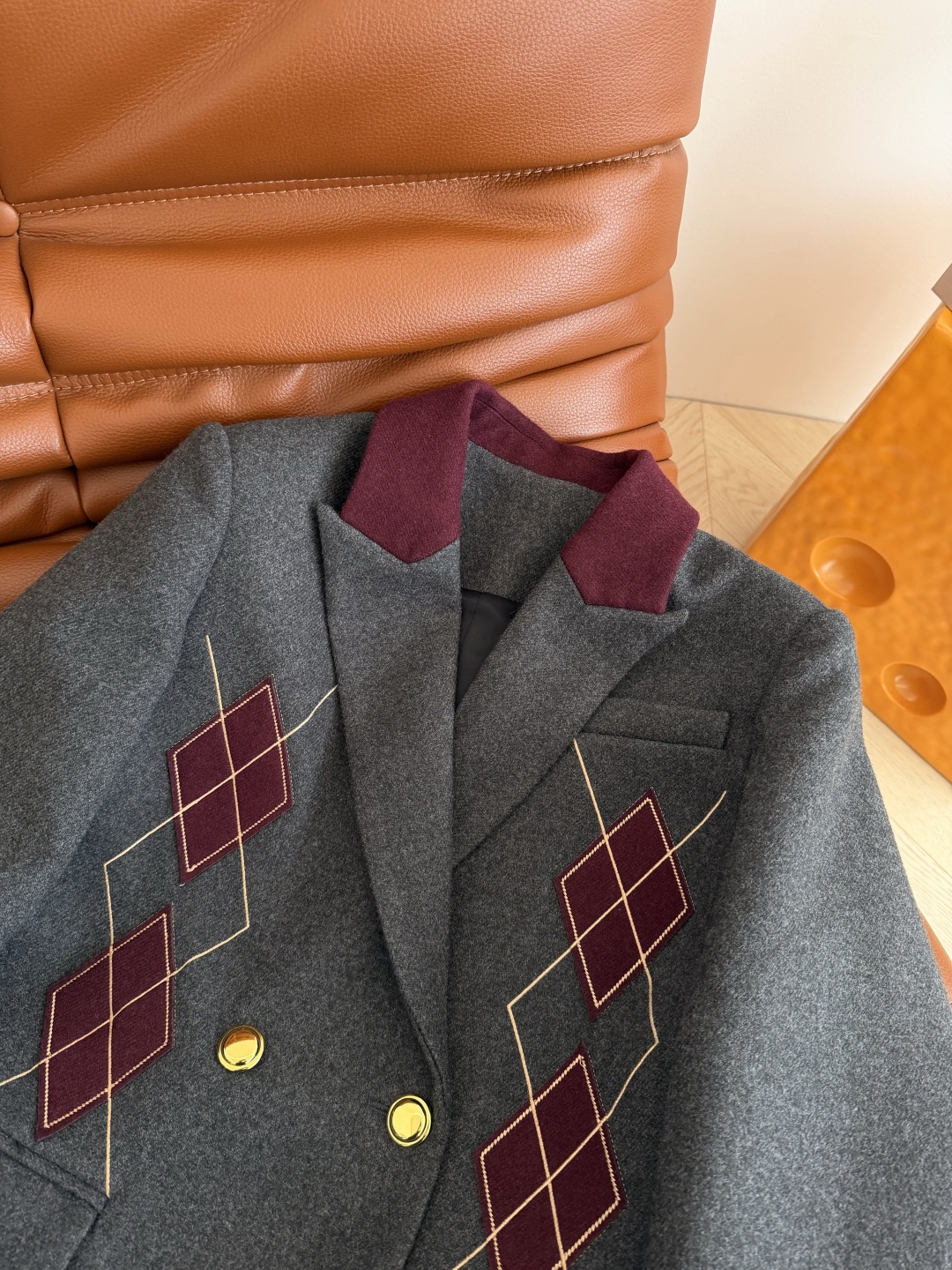 560 レトロ ファッション 25秋冬 ダブルブレスト プリーツスカート ウール ボルドー刺繍 グレー | ファッションセット - 画像 4