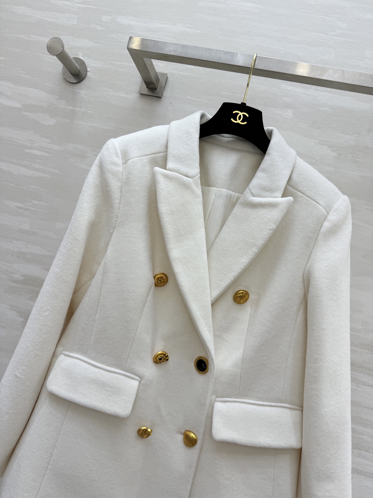 580 schiaparelli2 秋冬 新作 羊毛呢 ウール ファインコート ダブルブレスト ホワイト | SML - 画像 3