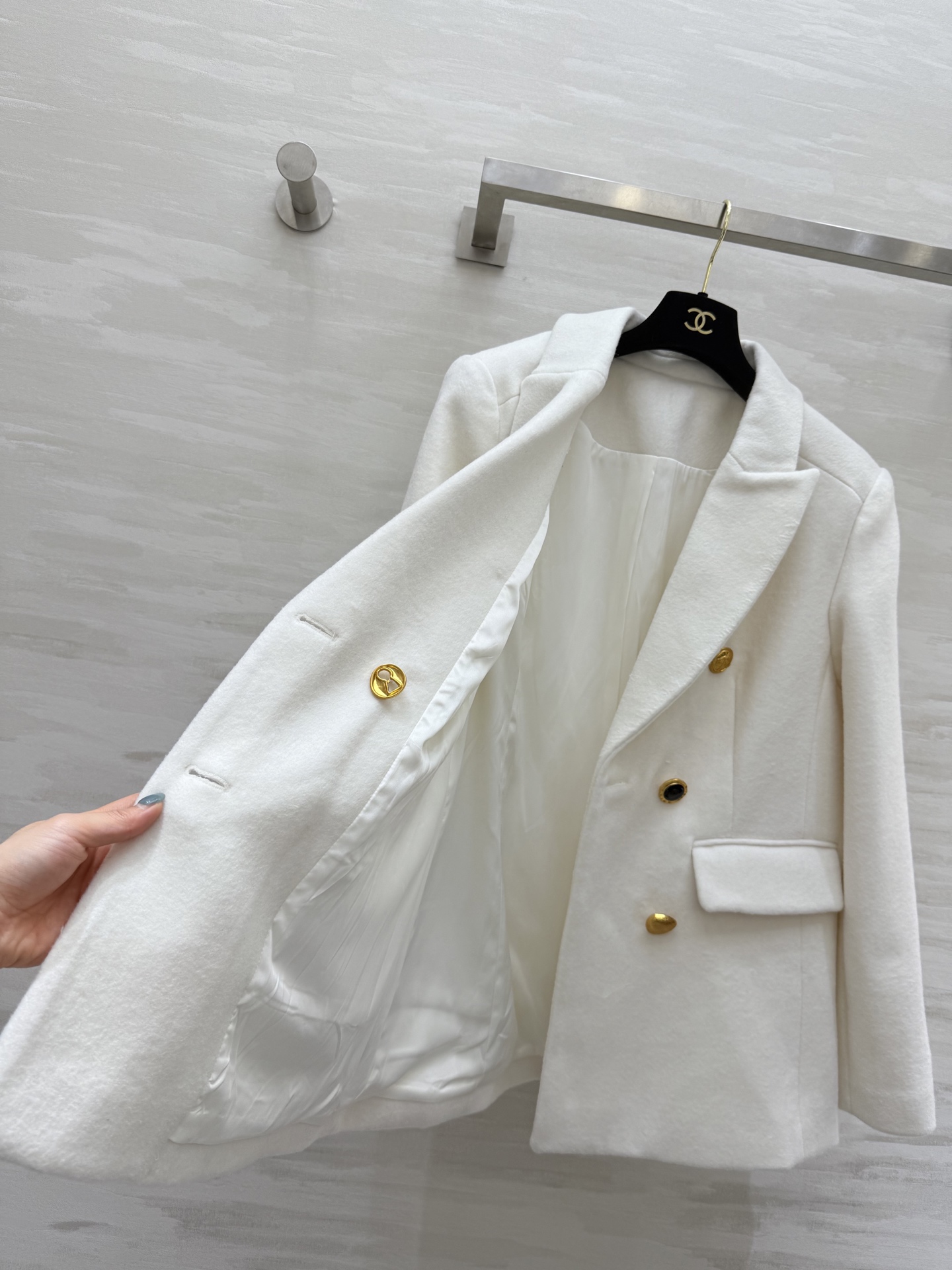 580 schiaparelli2 秋冬 新作 羊毛呢 ウール ファインコート ダブルブレスト ホワイト | SML - 画像 6