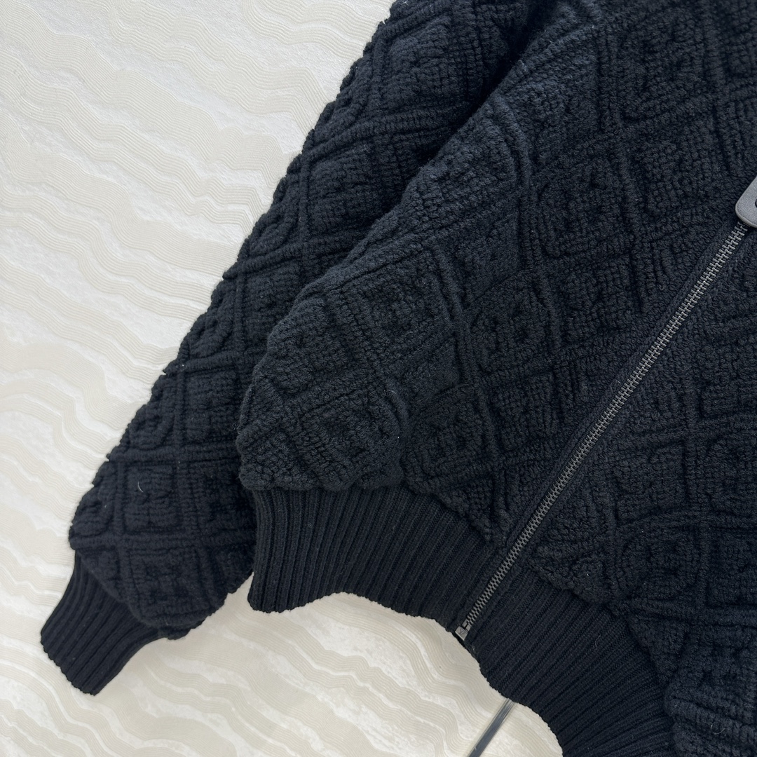 610 ロゴ付き フリース ブラック 黒 羊毛カシミア混紡 カーディガン - 画像 5