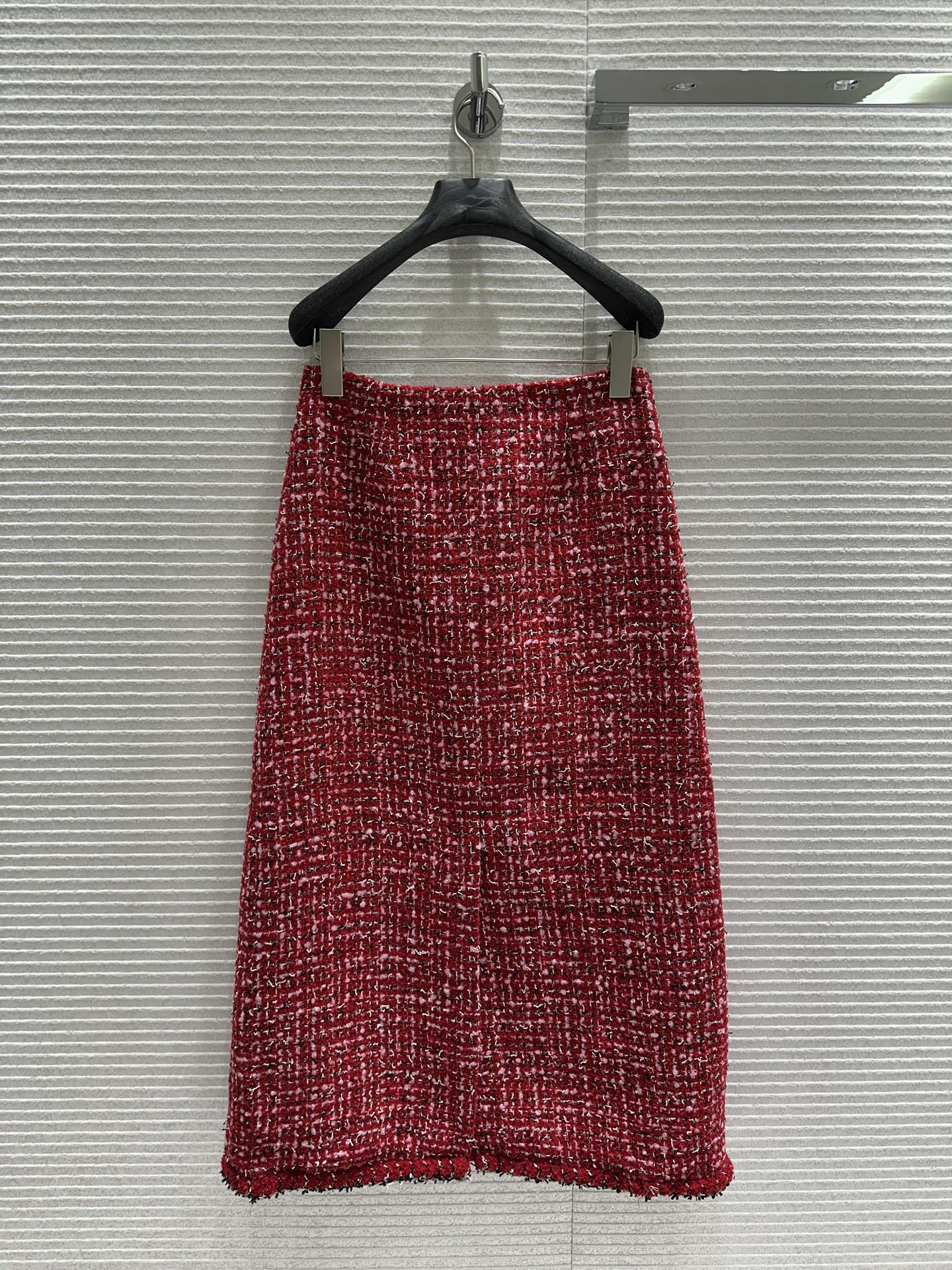 CHANEL|25K|高腰|正赤色 ウール混紡 ハイウエストスカート|100%シルク裏地 - 画像 9