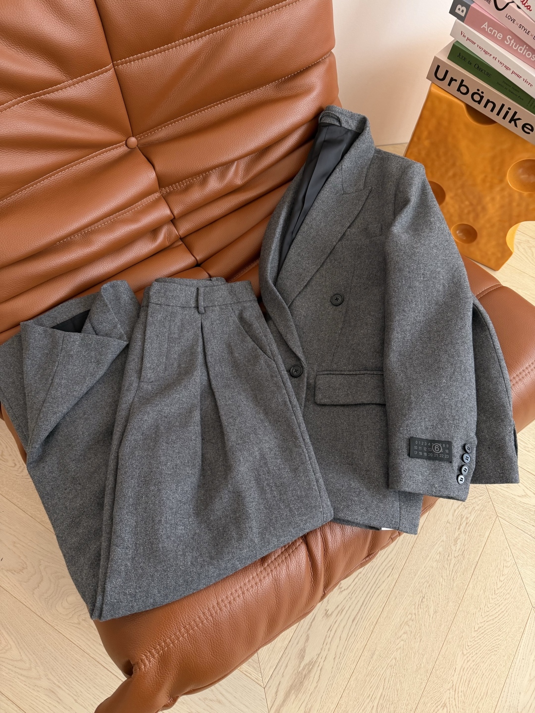 （ブランド名未記載）25FW デジタル袖標 ブレザー セットアップ シルク混 灰色 縦型ボタン 2WAY 3WAY 普段着 通勤 3色展開 - 画像 4