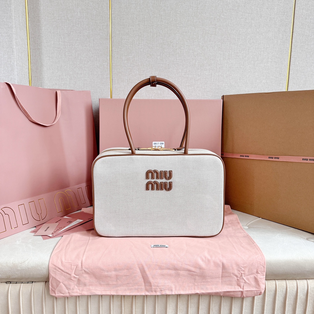 Miu Miu 5BB117Miu 公文バッグ キャンバス ベージュ