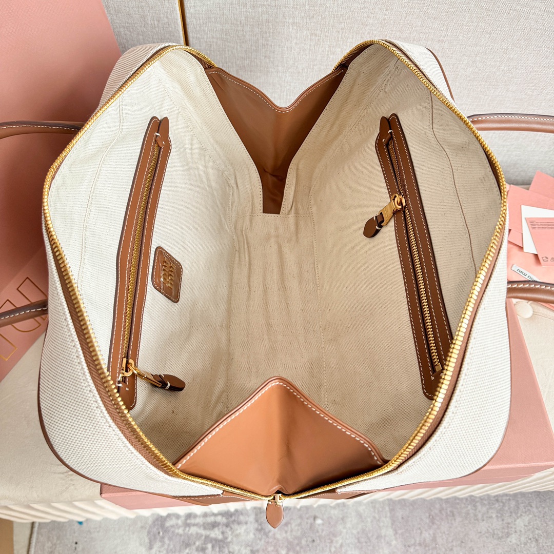 Miu Miu 5BB117Miu 公文バッグ キャンバス ベージュ - 画像 9