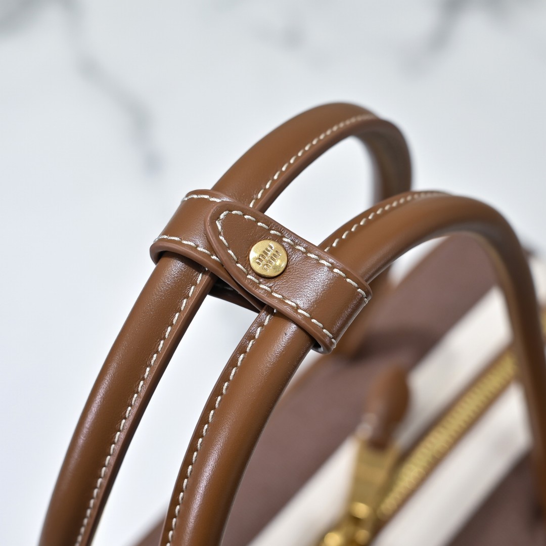 MiuMiu 5BB117 ブラウンストライプ トートバッグ キャンバス ブラウン - 画像 7