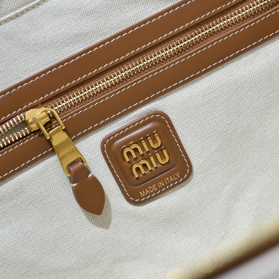 MiuMiu 5BB117 ブラウンストライプ トートバッグ キャンバス ブラウン - 画像 8
