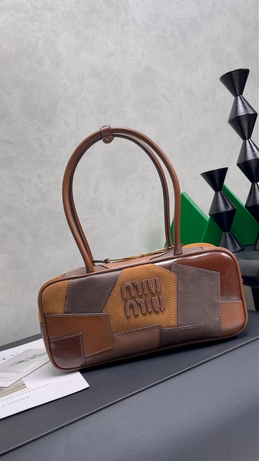 ミュウミュウ ハンドバッグ パッチワーク ブラウン