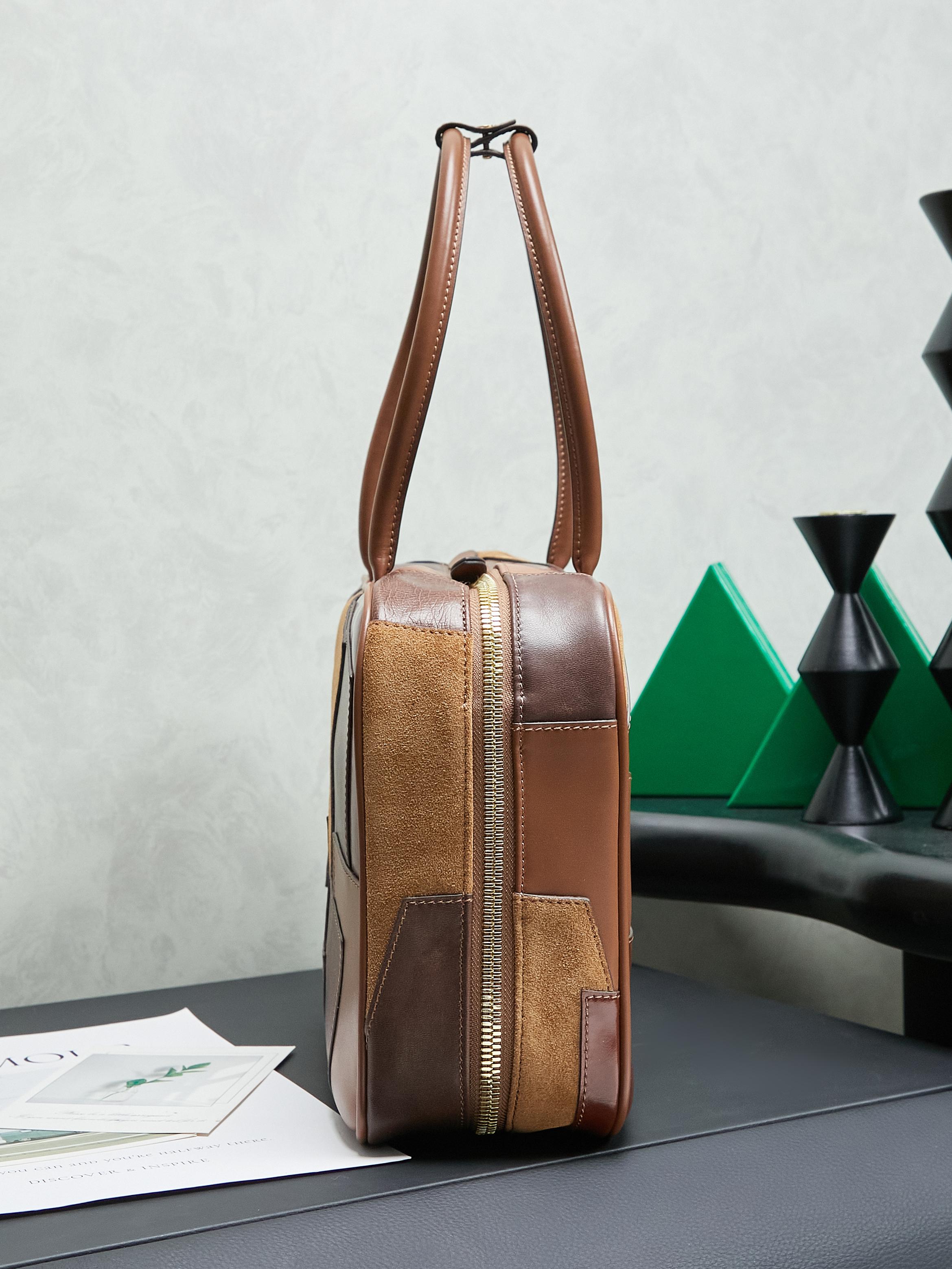 Miu Miu レザー バッグ パッチワーク ブラウン - 画像 3