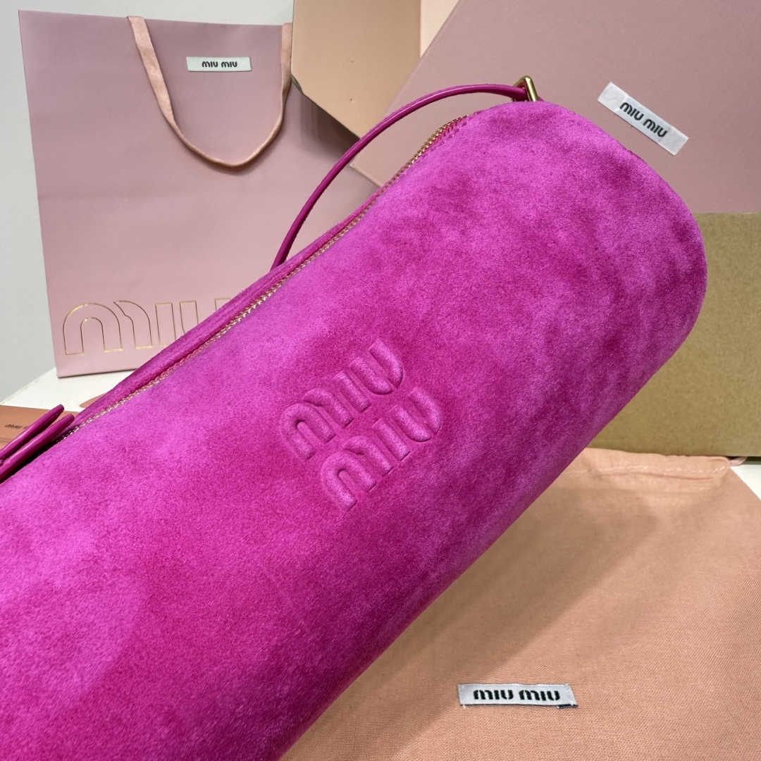 Miu Miu ボストンバッグ ロングショルダー ピンク スエード製 - 画像 5
