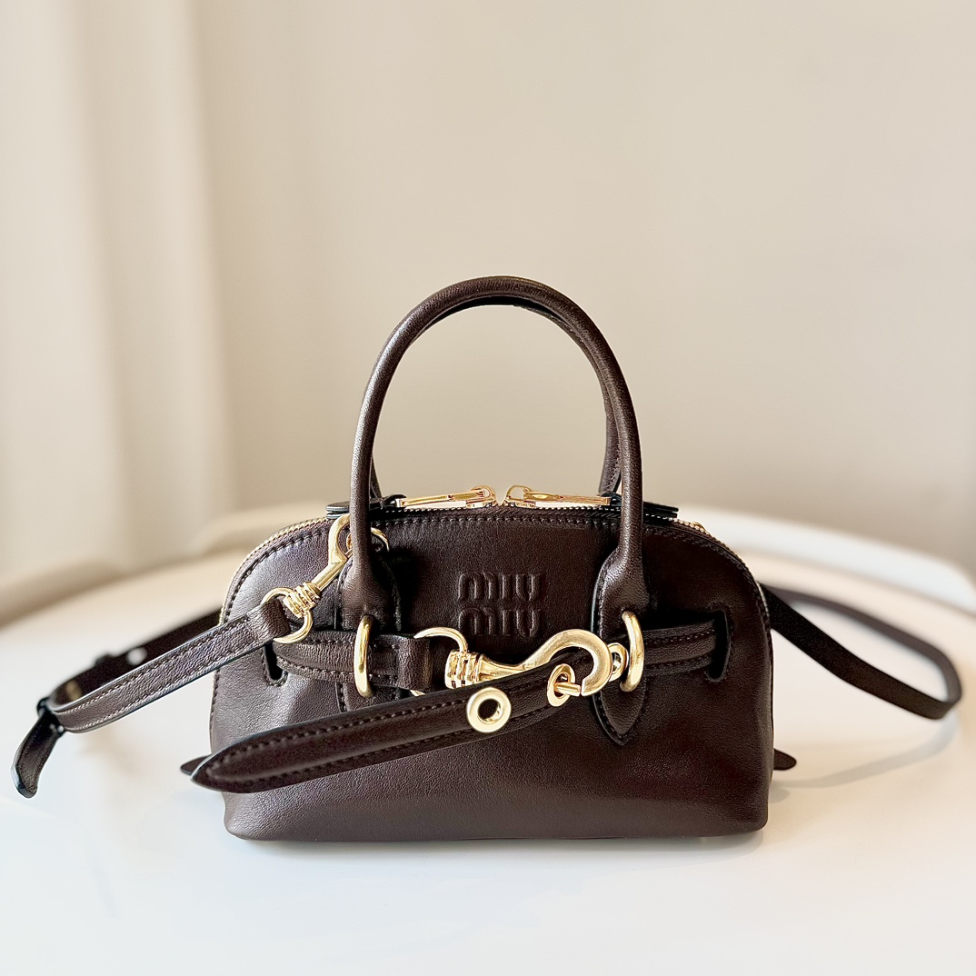 Miu Miu レディース バッグ トート レザー 茶色|コンパクト| MADE IN ITALY - 画像 9