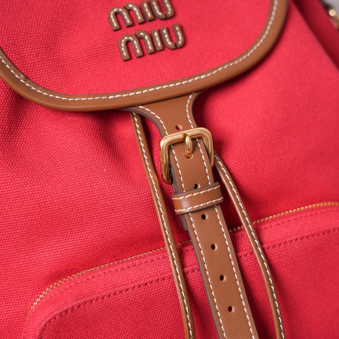 Miu Miu リュックサック | 軽量|赤|キャンバス・レザー - 画像 6