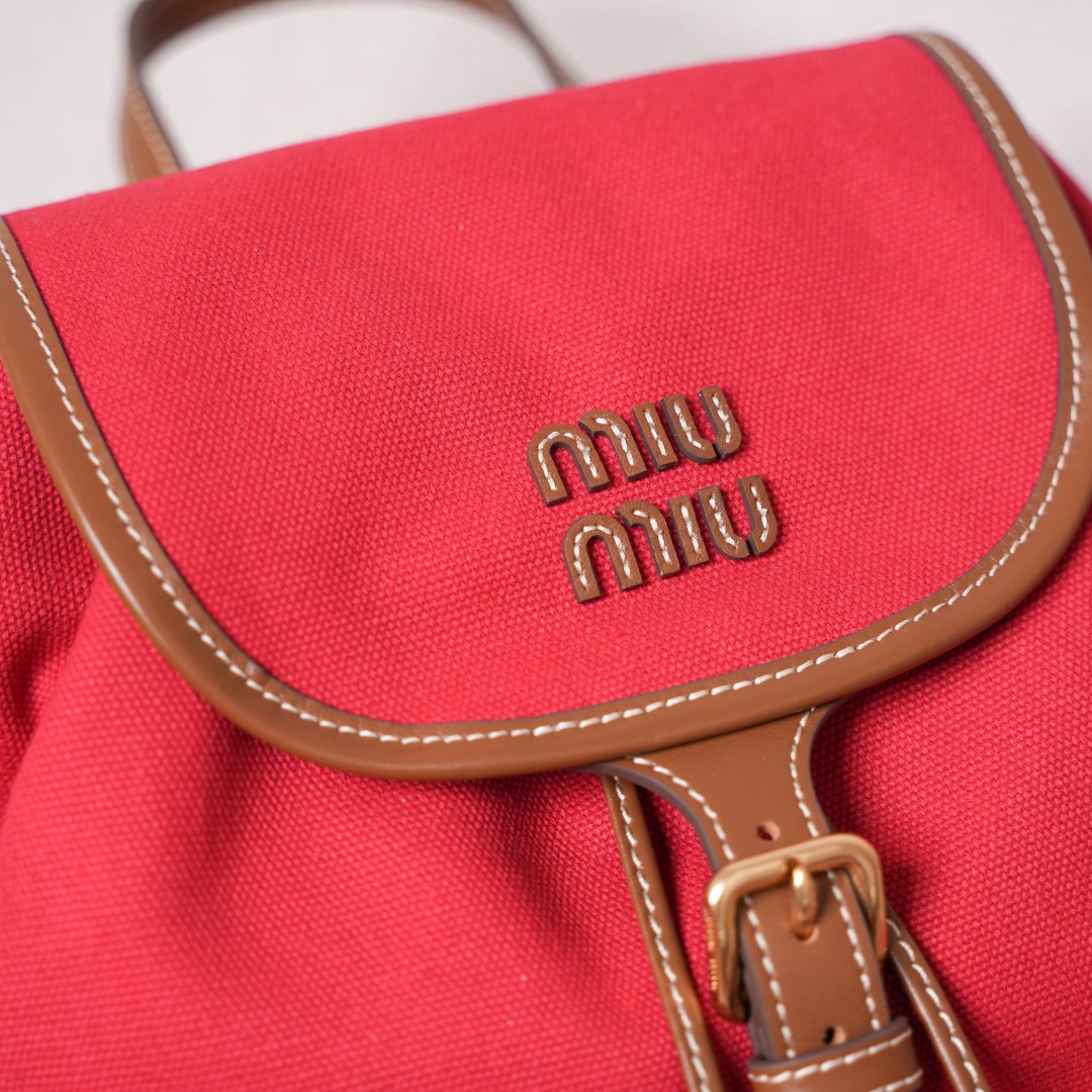 Miu Miu リュックサック | 軽量|赤|キャンバス・レザー - 画像 7