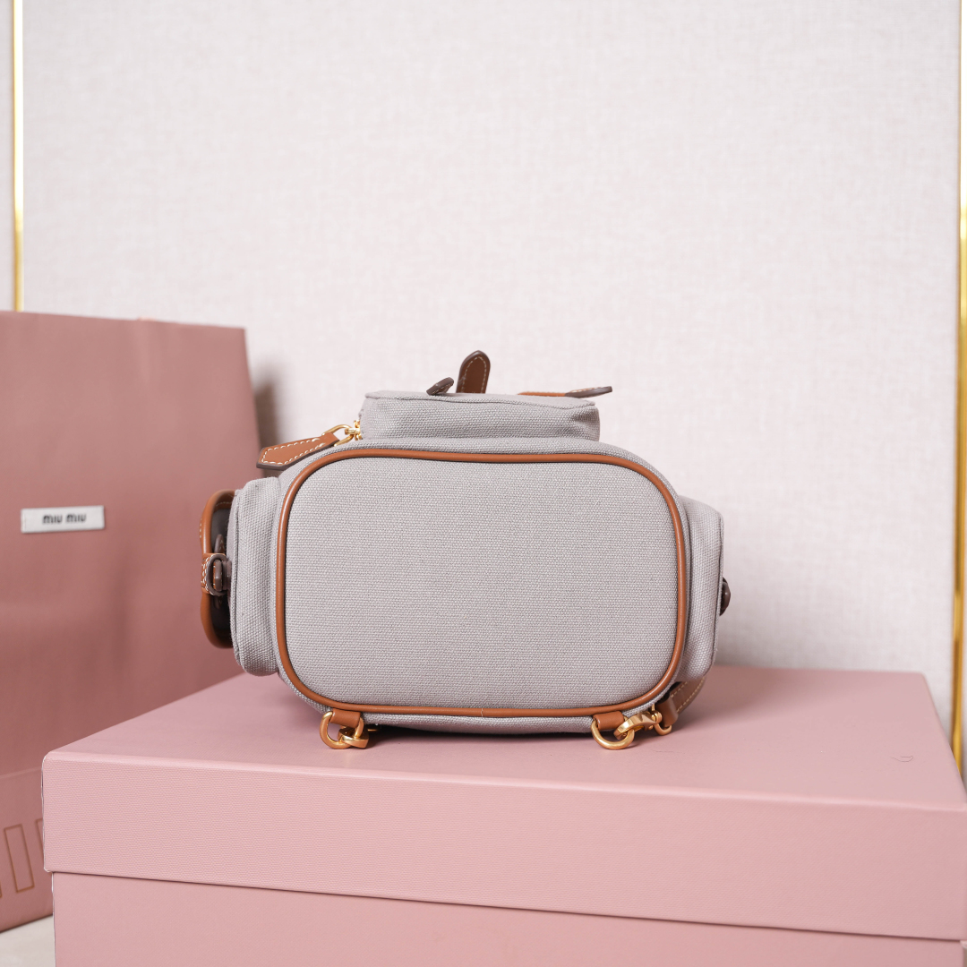 Miu Miu バッグ キャンバス ミニバック レザー 合成皮革 ブラウン ライトグレー - 画像 6