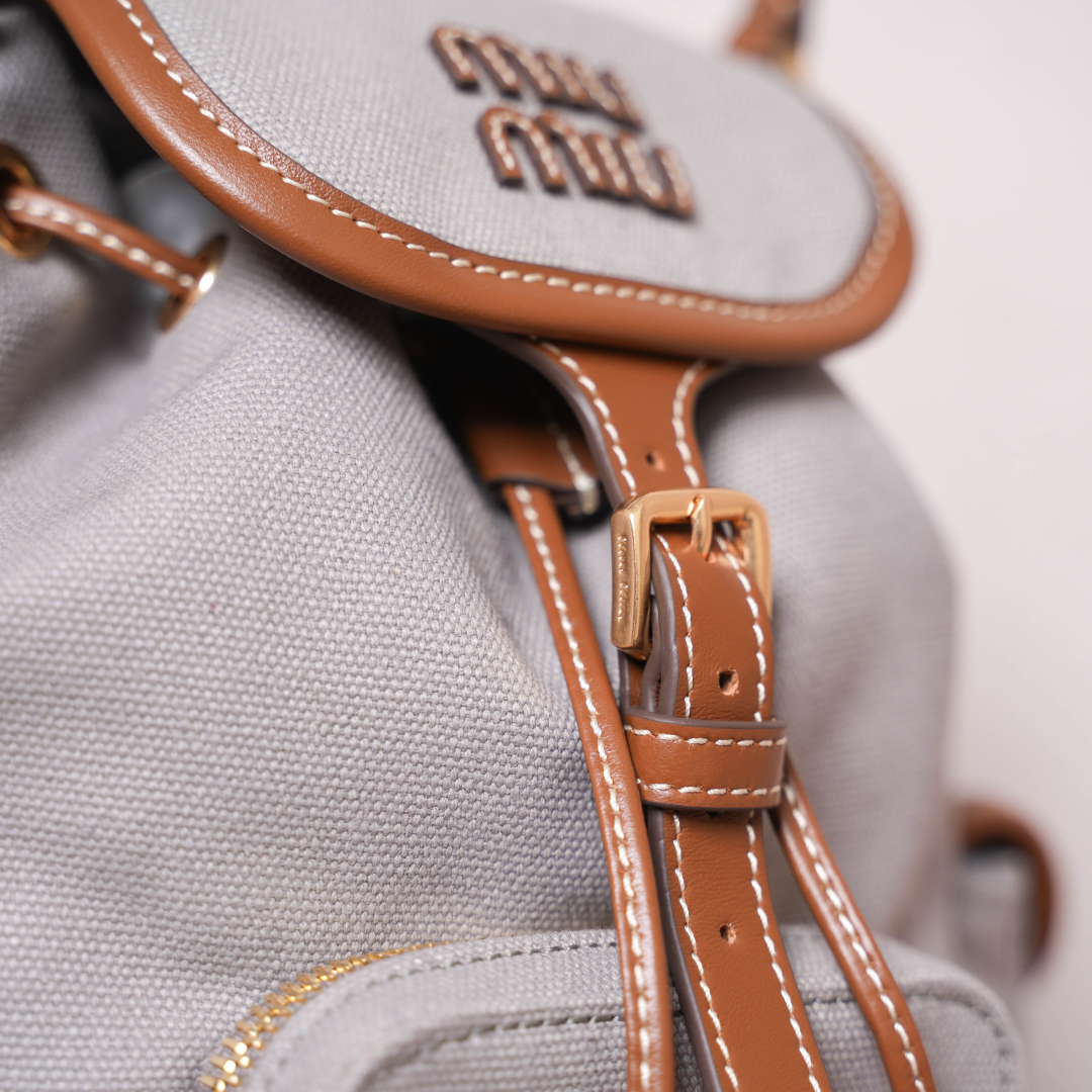 Miu Miu バッグ キャンバス ミニバック レザー 合成皮革 ブラウン ライトグレー - 画像 7