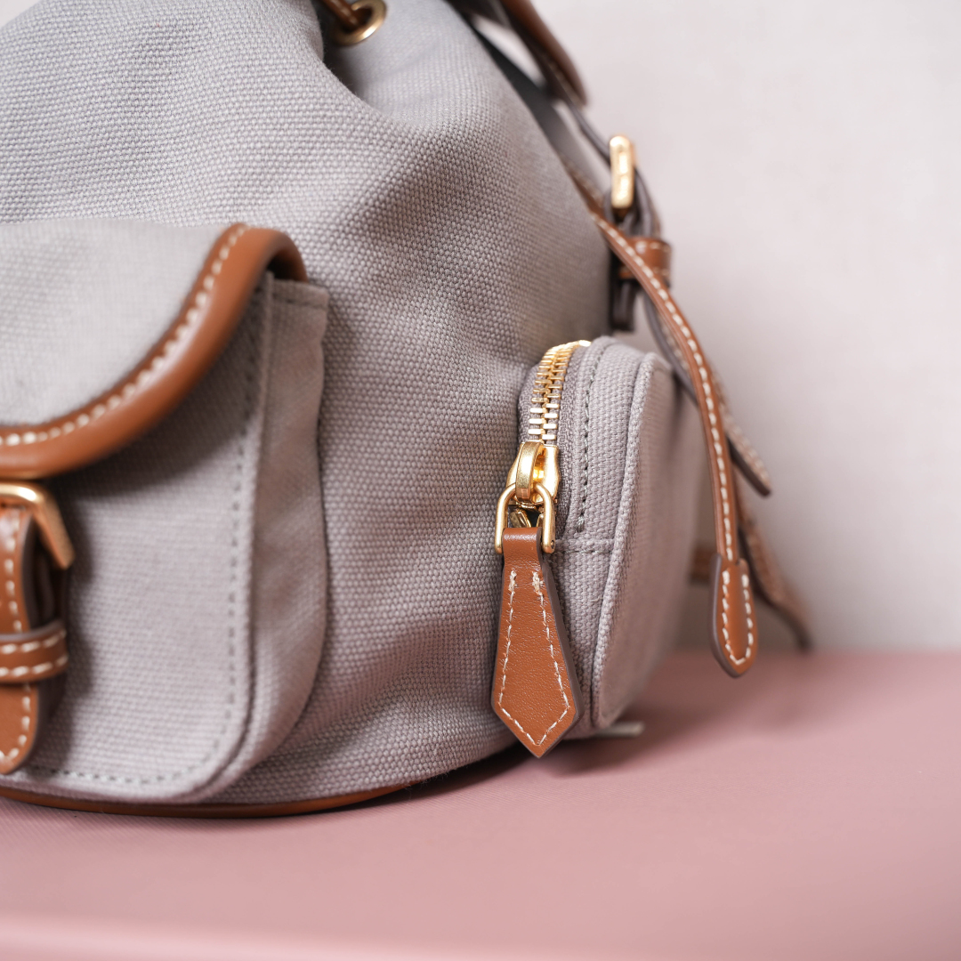 Miu Miu バッグ キャンバス ミニバック レザー 合成皮革 ブラウン ライトグレー - 画像 8