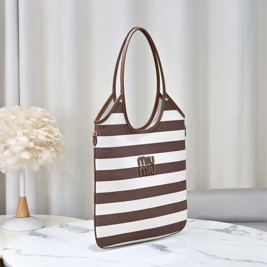 Miu Miu バッグ レディース 人気 ブラウン ホワイト デイリーユース シンプル トートバッグ|コンパクト|MADE IN ITALY - 画像 2