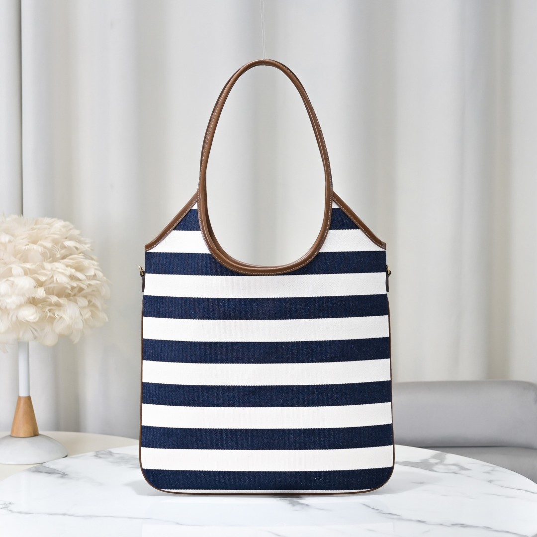 Miu Miu デニムトートバッグ|コンパクト|紺白ストライプ - 画像 2