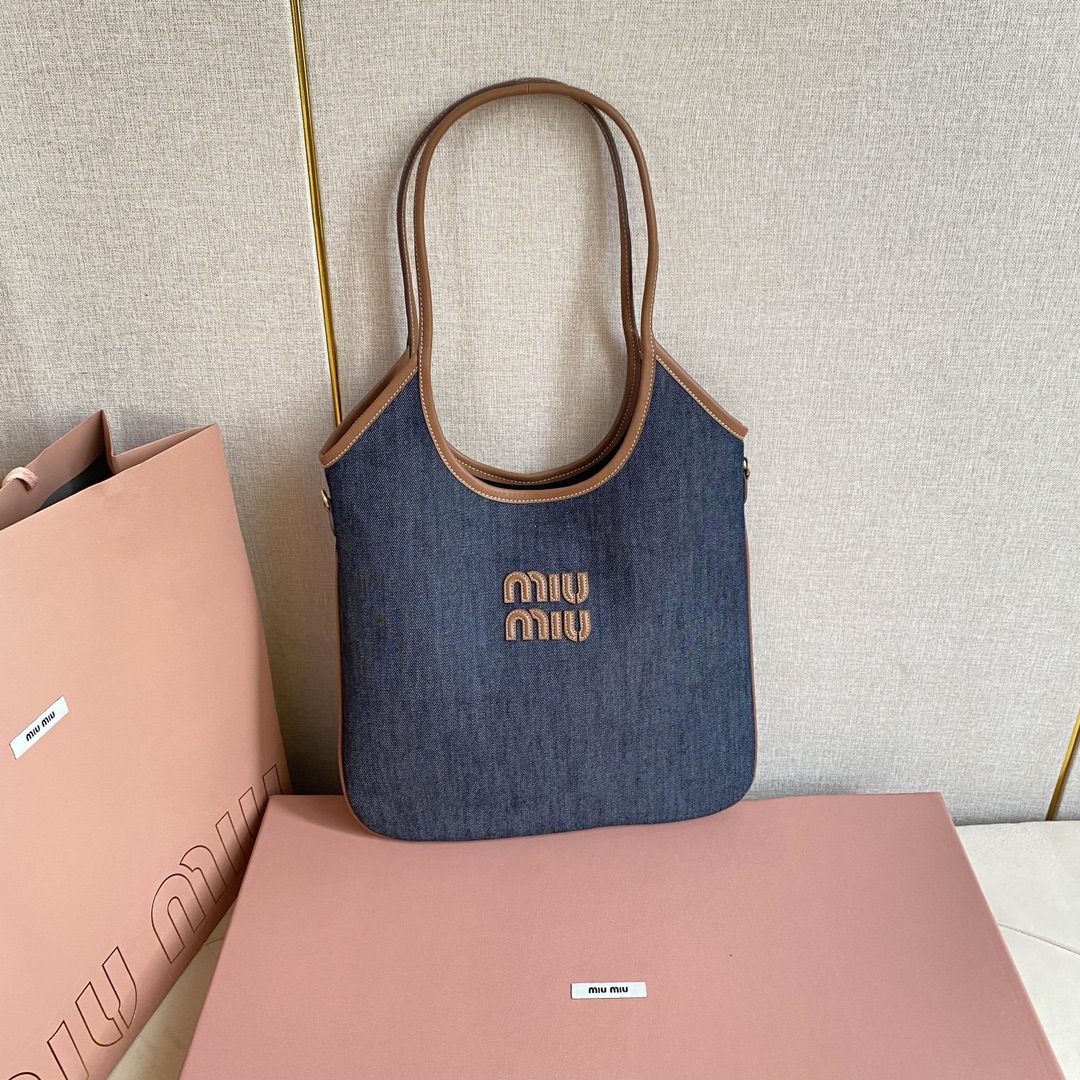 Miu Miu デニムトートバッグ | 軽量|濃い青 - 画像 2