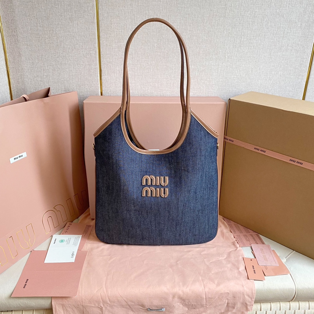 Miu Miu デニムトートバッグ | 軽量|濃い青 - 画像 6