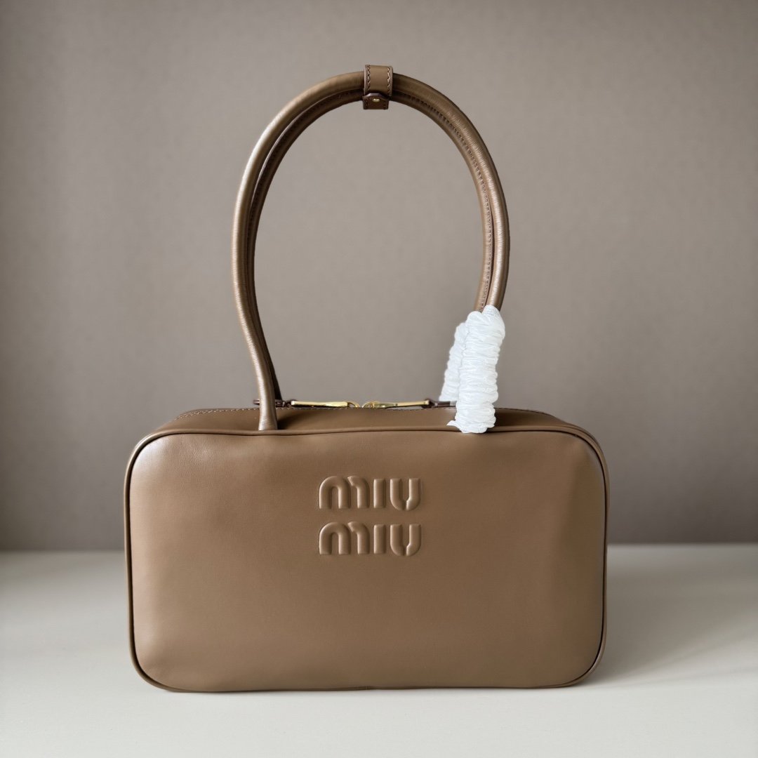 Miu Miu ミュウミュウ レディース バッグ | レザー ゴールドファスナー ブラウン