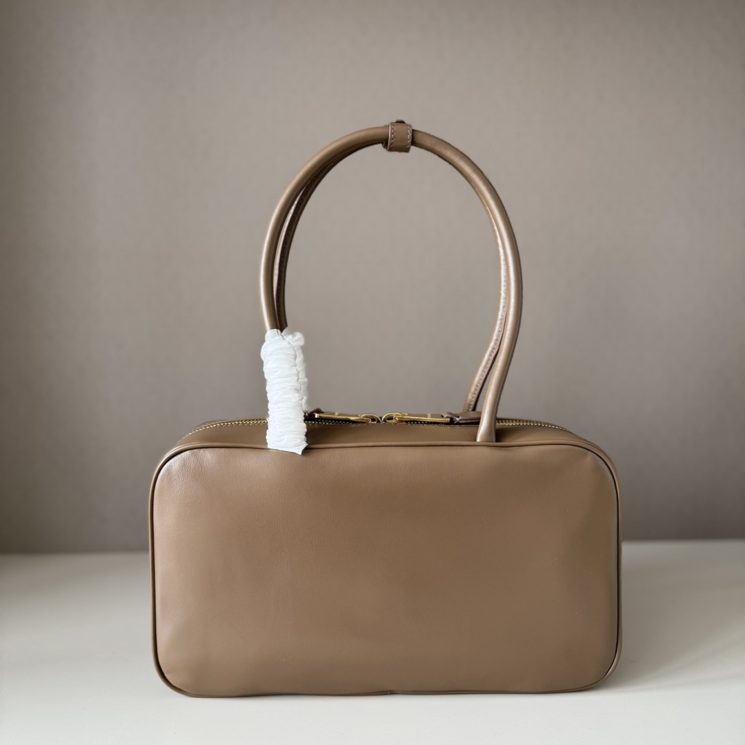 Miu Miu ミュウミュウ レディース バッグ | レザー ゴールドファスナー ブラウン - 画像 3