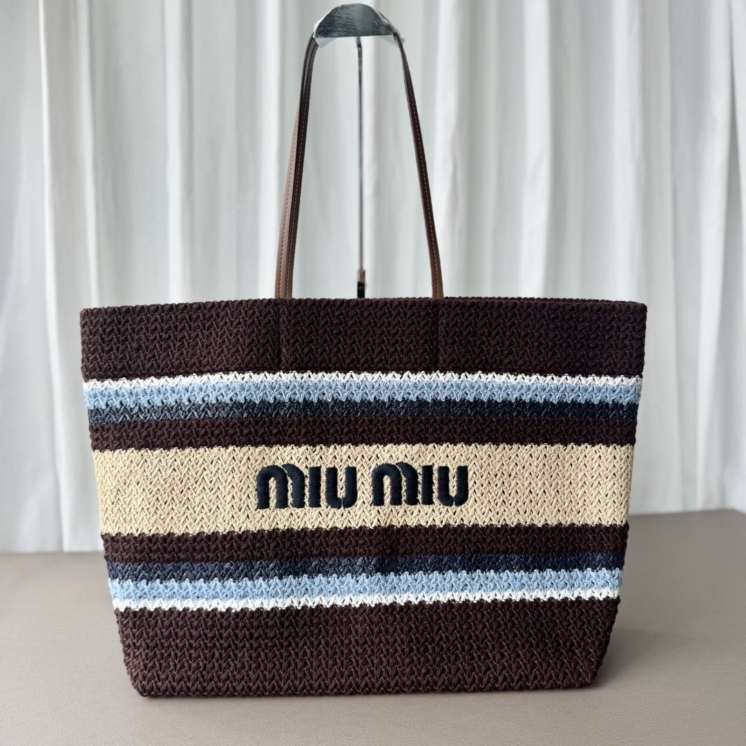 Miu Miu ミュウミュ トートバッグ | ラウンドトート | 軽量 | ブラウン/ベージュ/ブルー