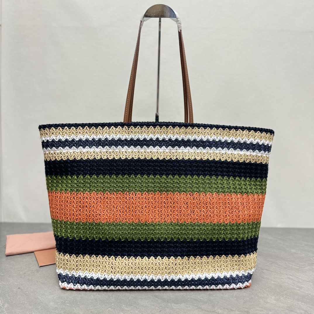 Miu Miu ストライプ ミニトートバッグ | 軽量|オレンジ/ネイビー/オリーブ/ベージュ - 画像 2