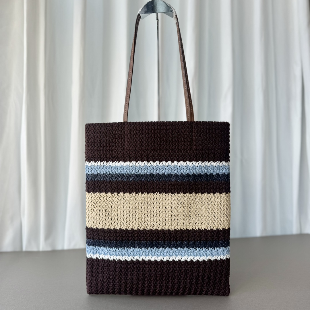 Miu Miu ミュウミュ ロゴトートバッグ ナチュラル ブラウン|ストライプ柄 トートバッグ - 画像 2