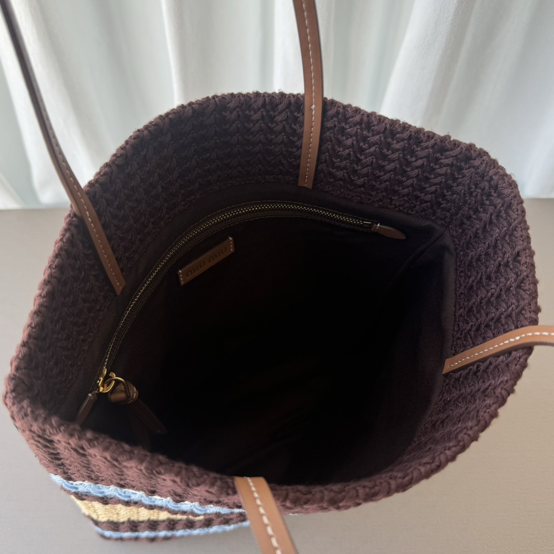 Miu Miu ミュウミュ ロゴトートバッグ ナチュラル ブラウン|ストライプ柄 トートバッグ - 画像 7