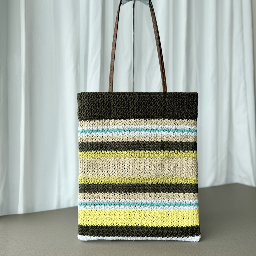 MIU MIU ハンドバッグ | ストライプ柄|レザー|黄緑系 - 画像 2