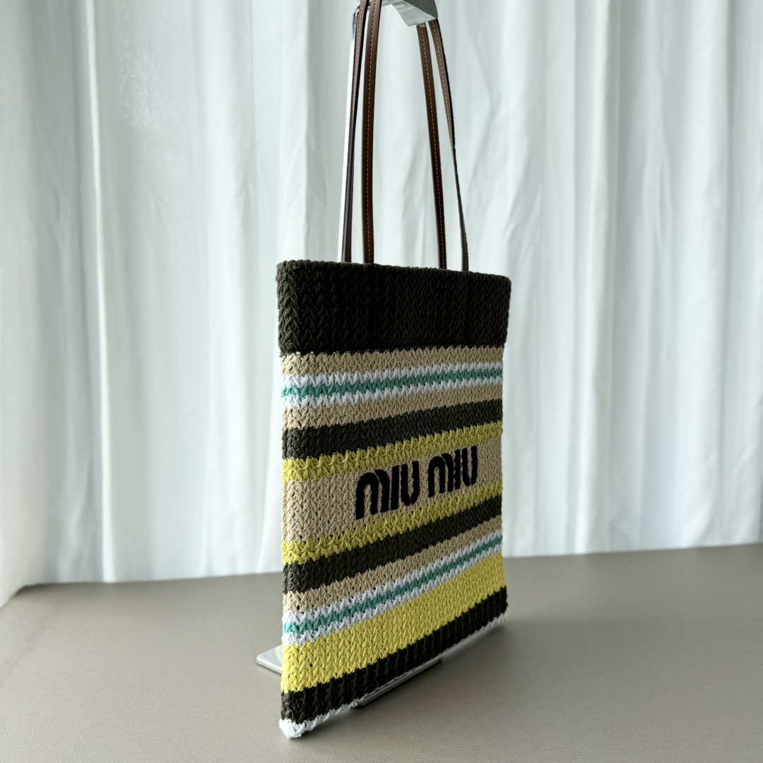 MIU MIU ハンドバッグ | ストライプ柄|レザー|黄緑系 - 画像 3