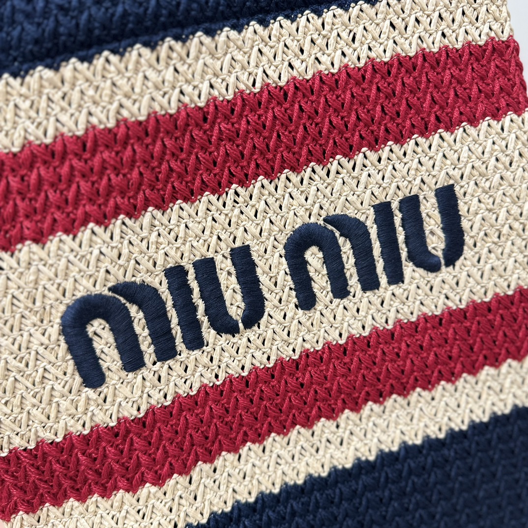 MIU MIU ミュウミュウ ファッショントートバッグ リネン風編み込み ブラック/レッド/ベージュ - 画像 4