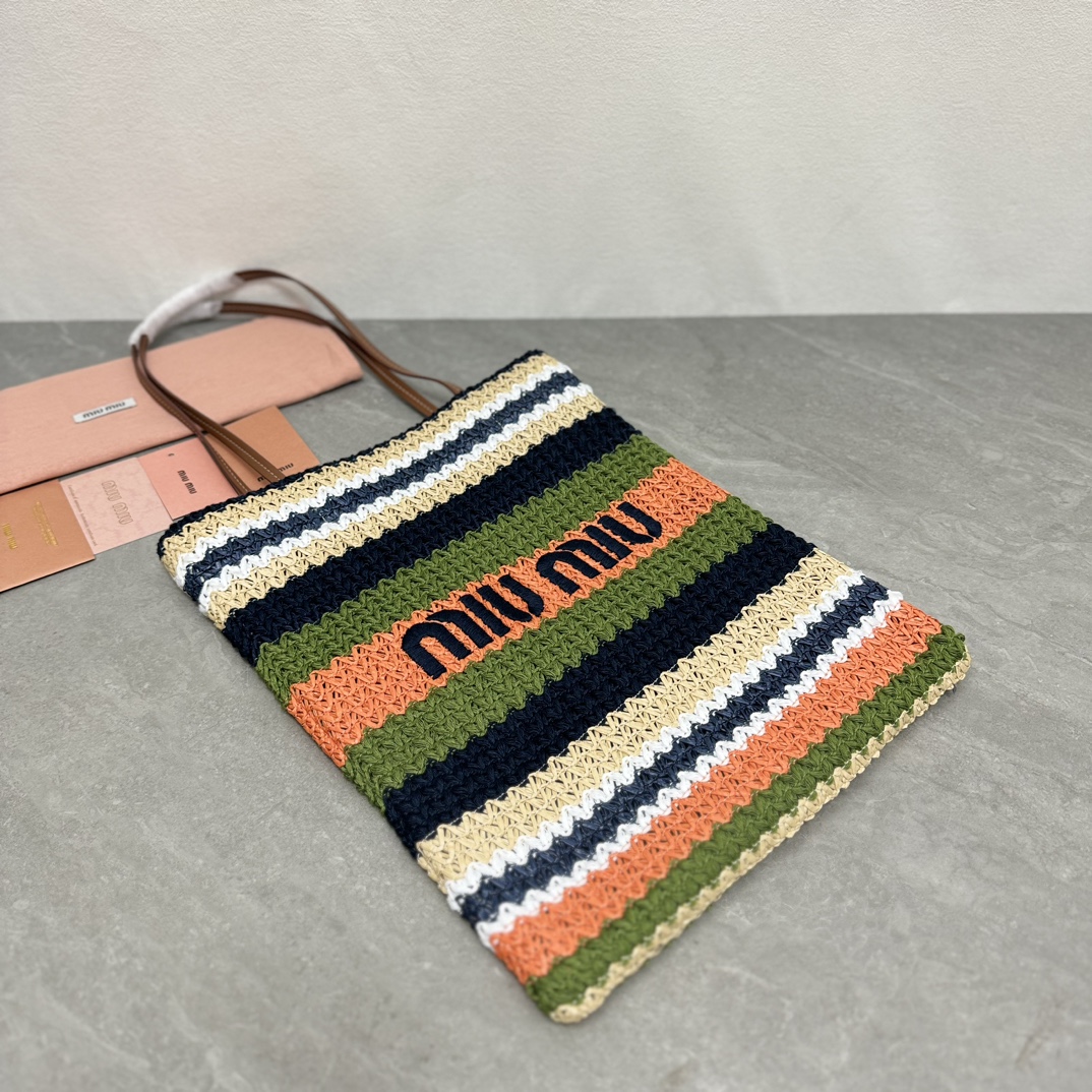Miu Miu ミュウミュ ラフィアトートバッグ | マルチカラー | コンパクト収納 | レザーhandle - 画像 5