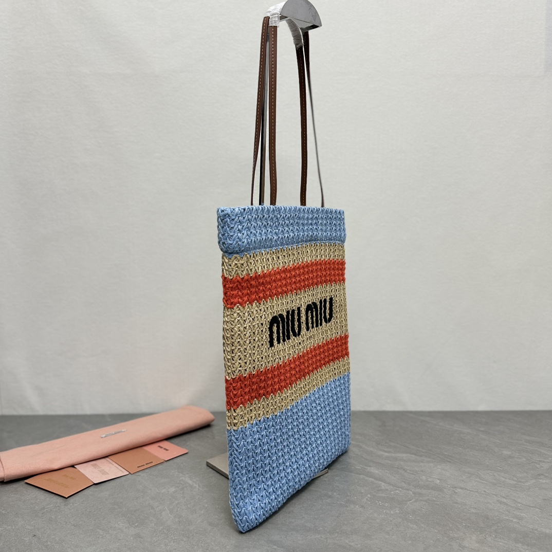Miu Miu ミュウミュ ミニトートバッグ | バスケット編み | ブルー/オレンジ/ベージュ - 画像 3