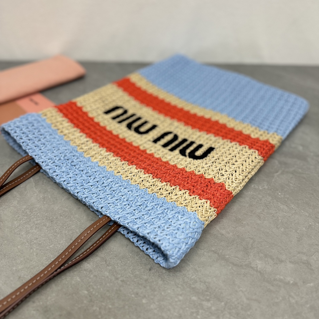 Miu Miu ミュウミュ ミニトートバッグ | バスケット編み | ブルー/オレンジ/ベージュ - 画像 6