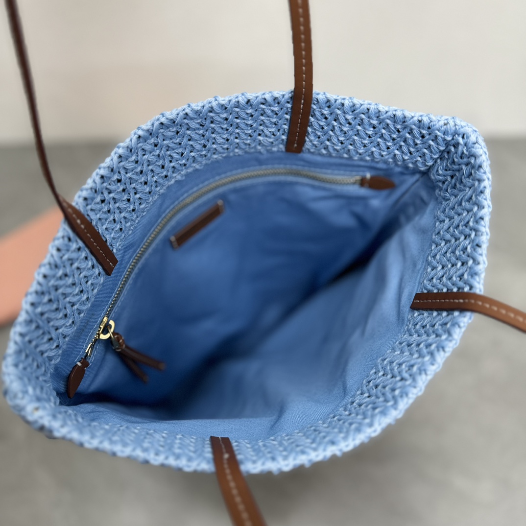 Miu Miu ミュウミュ ミニトートバッグ | バスケット編み | ブルー/オレンジ/ベージュ - 画像 7