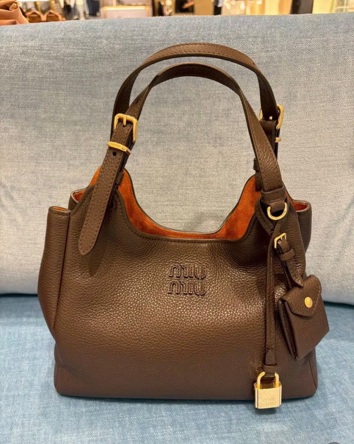 ミュウミュウ ハンドバッグ 軽量 本革 ブラウン