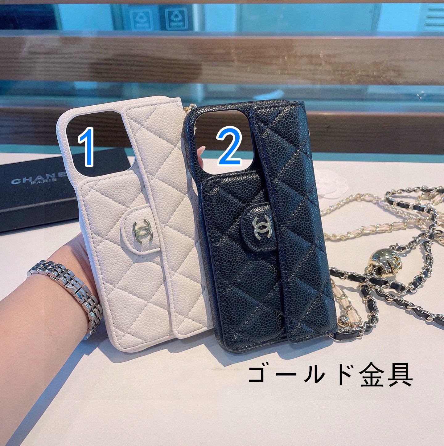 iPhoneケースChanel チェーン付きスマホケース 2色入 🌸