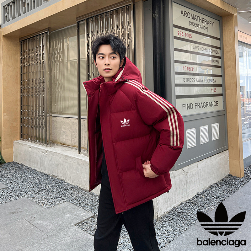 balenciaga ダウンジャケット ロゴ入り 3ストライプ 通勤カジュアル ブラック ネイビー レッド - 画像 8