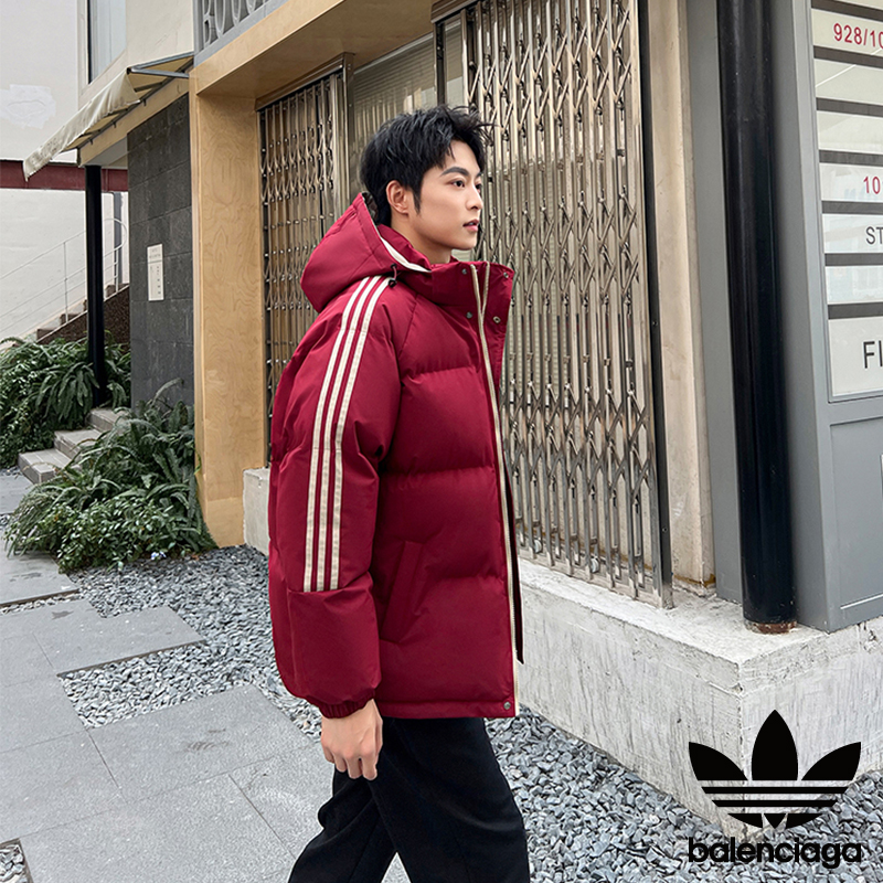 balenciaga ダウンジャケット ロゴ入り 3ストライプ 通勤カジュアル ブラック ネイビー レッド - 画像 9