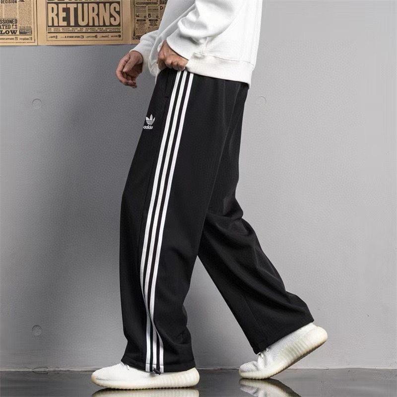 adidas トレーナーパンツ ウエストドローコード ワイドシルエット ブラック|ブラック ファブリック